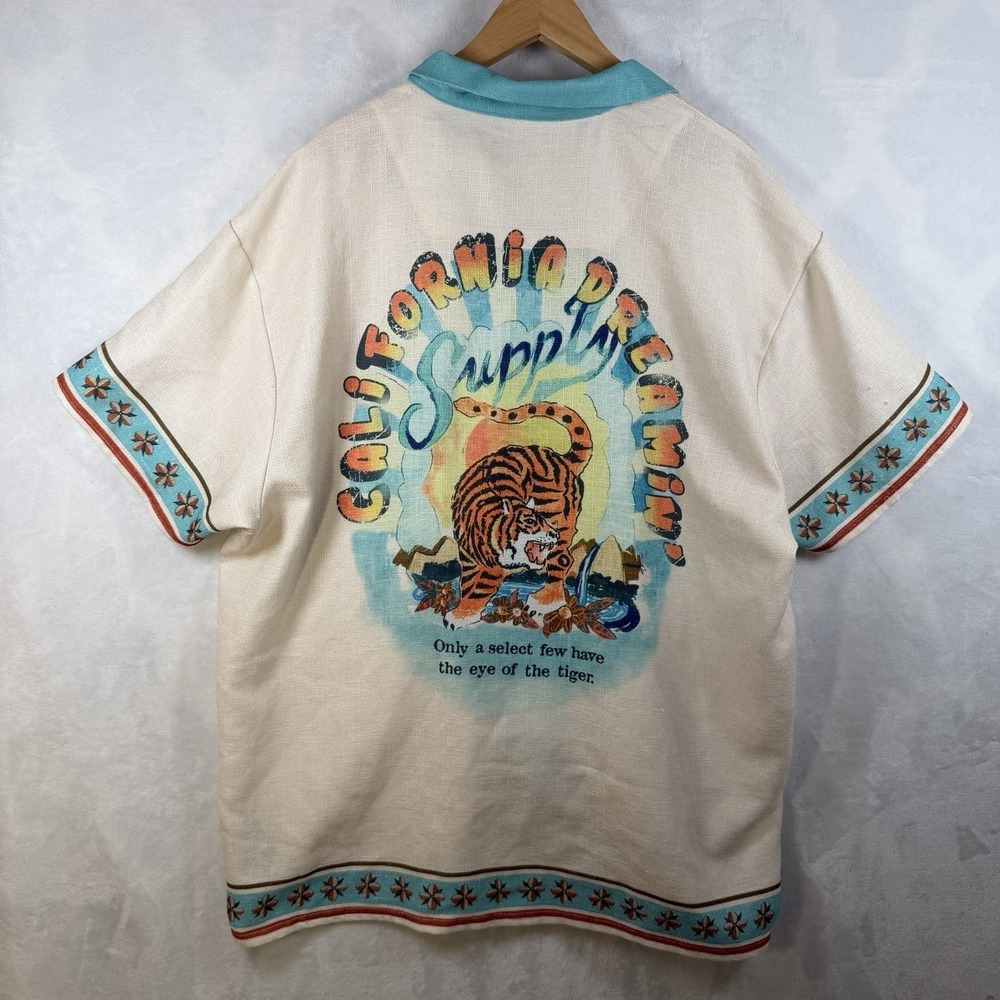 Malibu by Drill Clothing Co Men 2X Button Up Shirt Graphic Tiger California